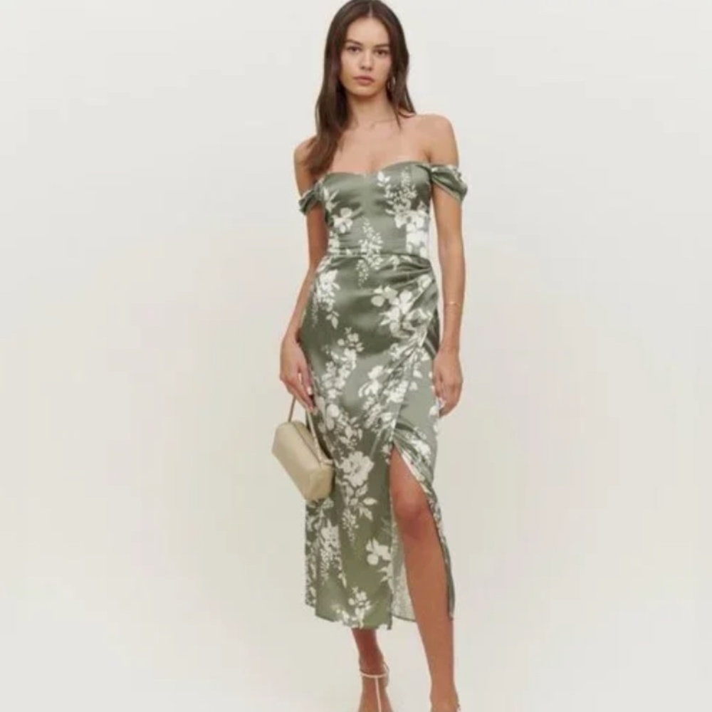NWT Reformation Genesis Silk Midi Dress in Willow Green